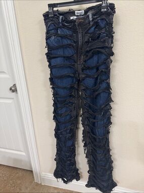 Aphrodite Distressed Two-Tone Blue & Black Women’s Ripped Jeans